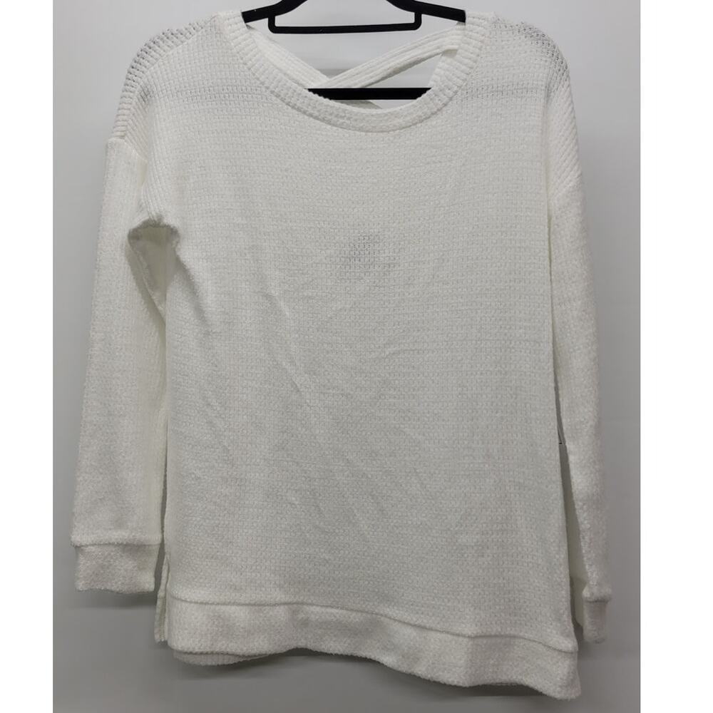 1.STATE Women's Lattice V-Back Waffle Weave Sweater White New Small